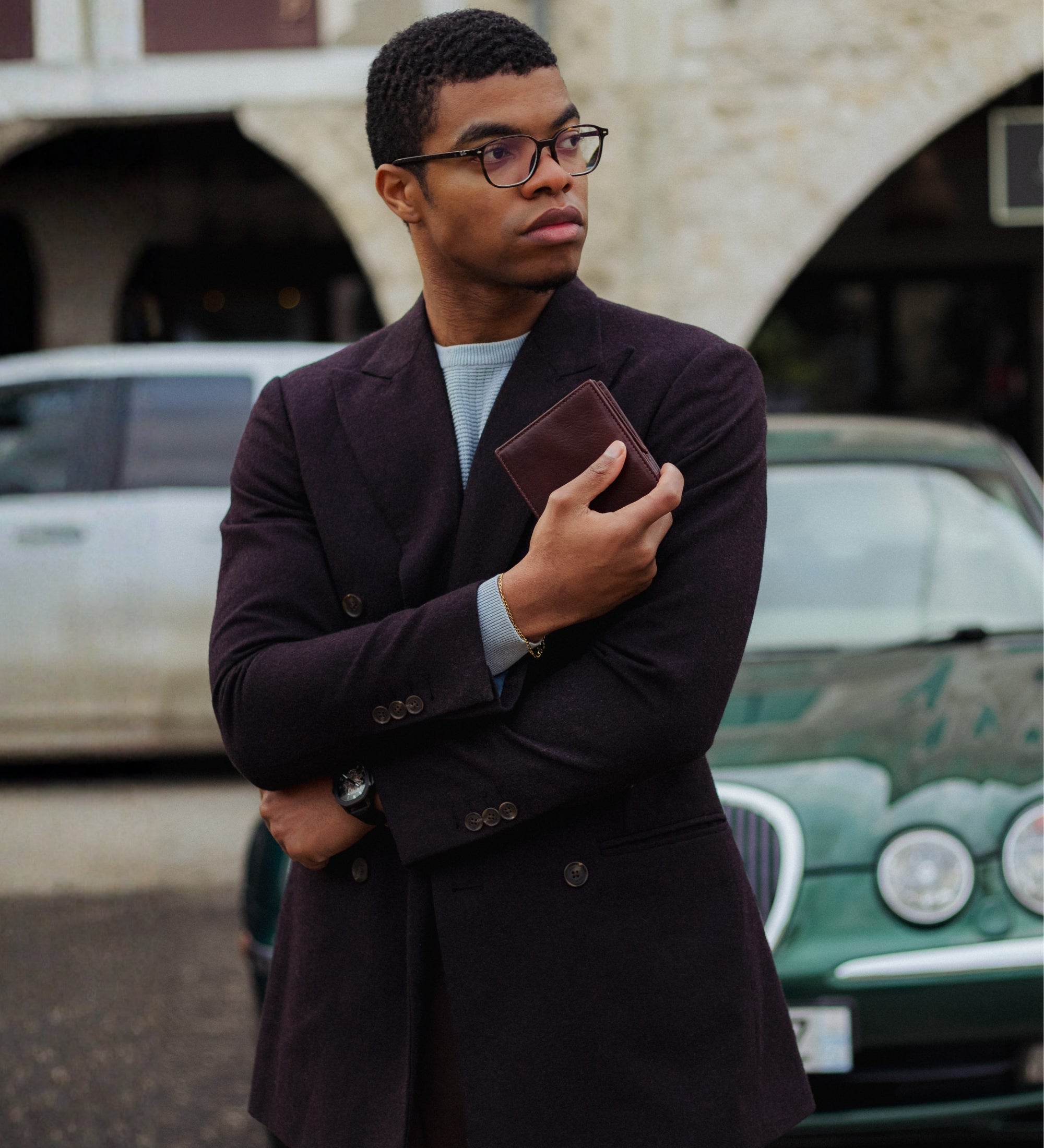 Portefeuille à deux volets en cuir Daniel