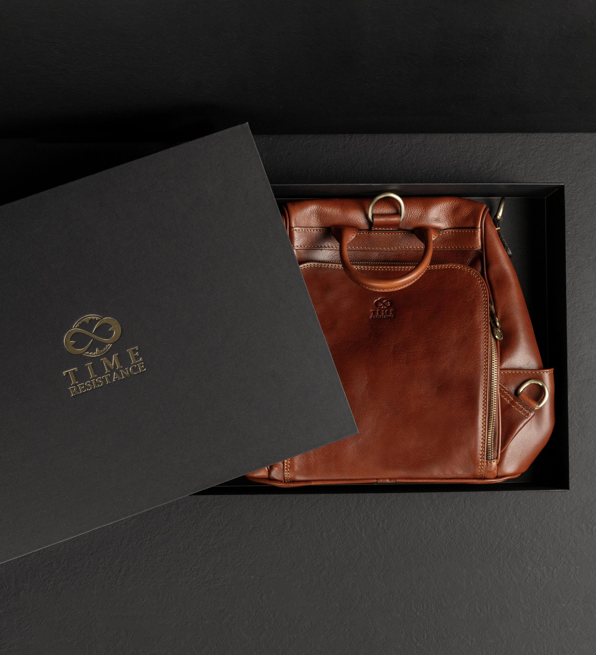 Sac à dos convertible en sac à l’épaule en cuir marron cognac pour femme The Waves