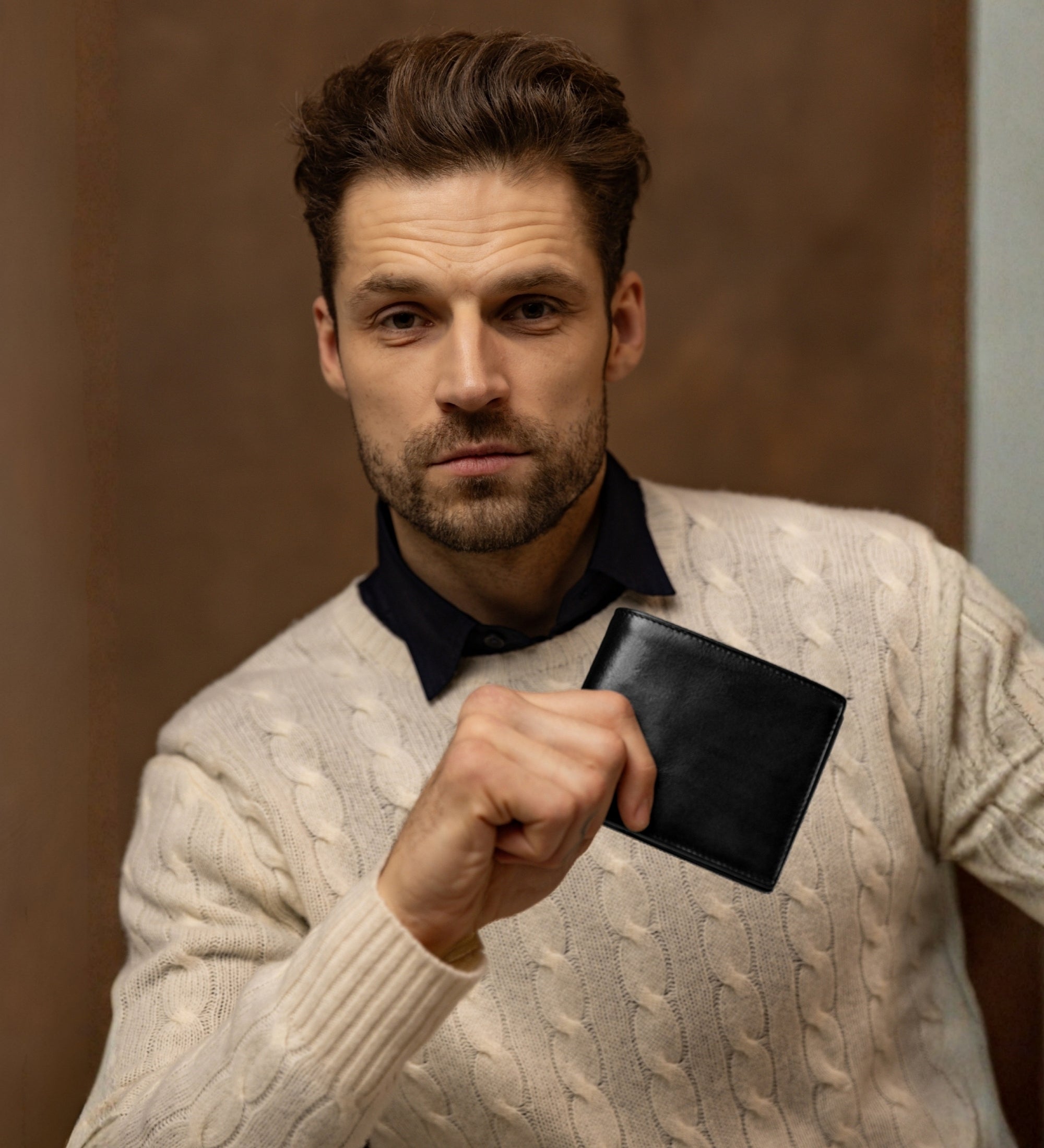 Portefeuille à deux volets en cuir Daniel