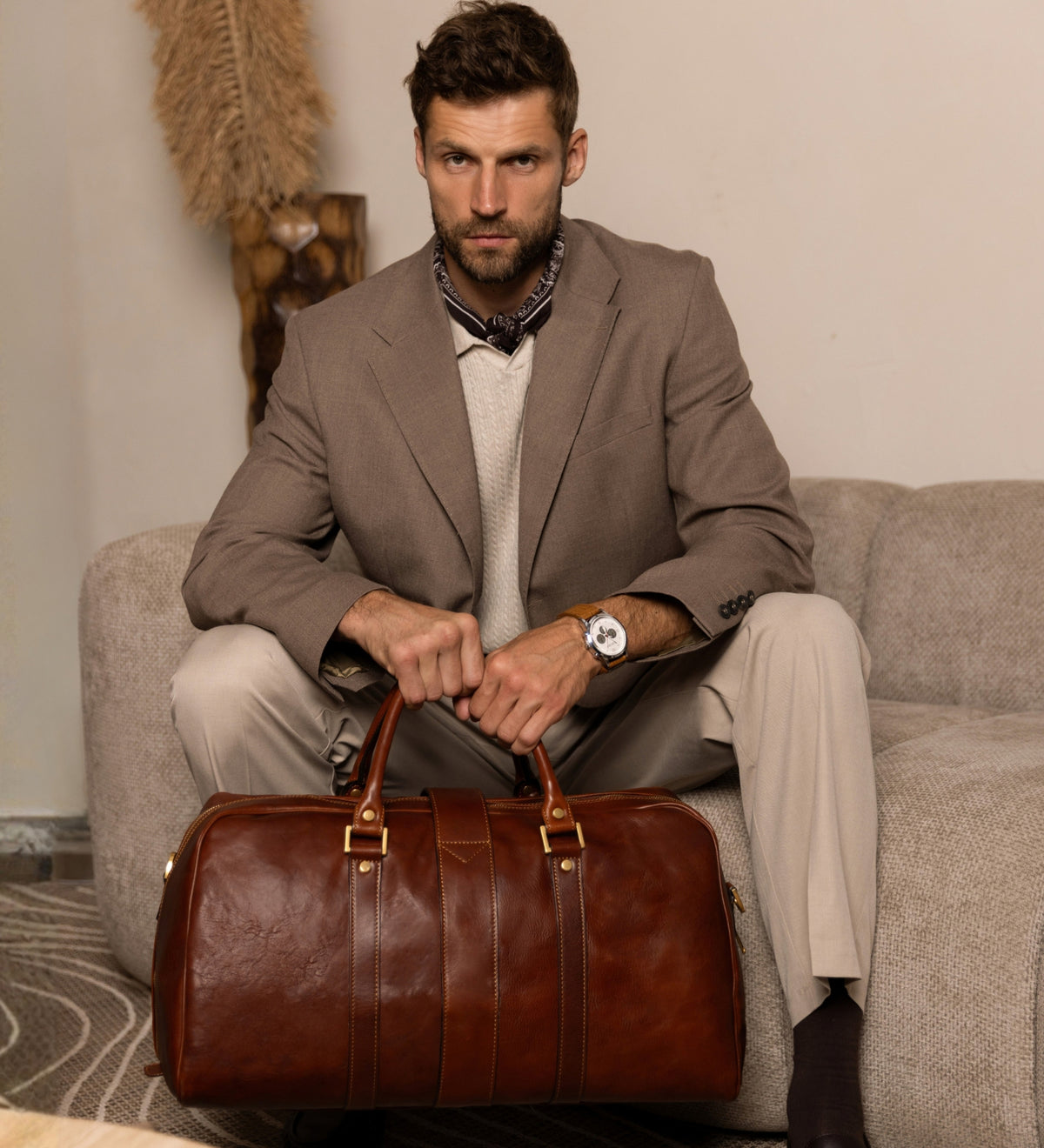 Sac de voyage en cuir mat marron cognac Tender Is the Night