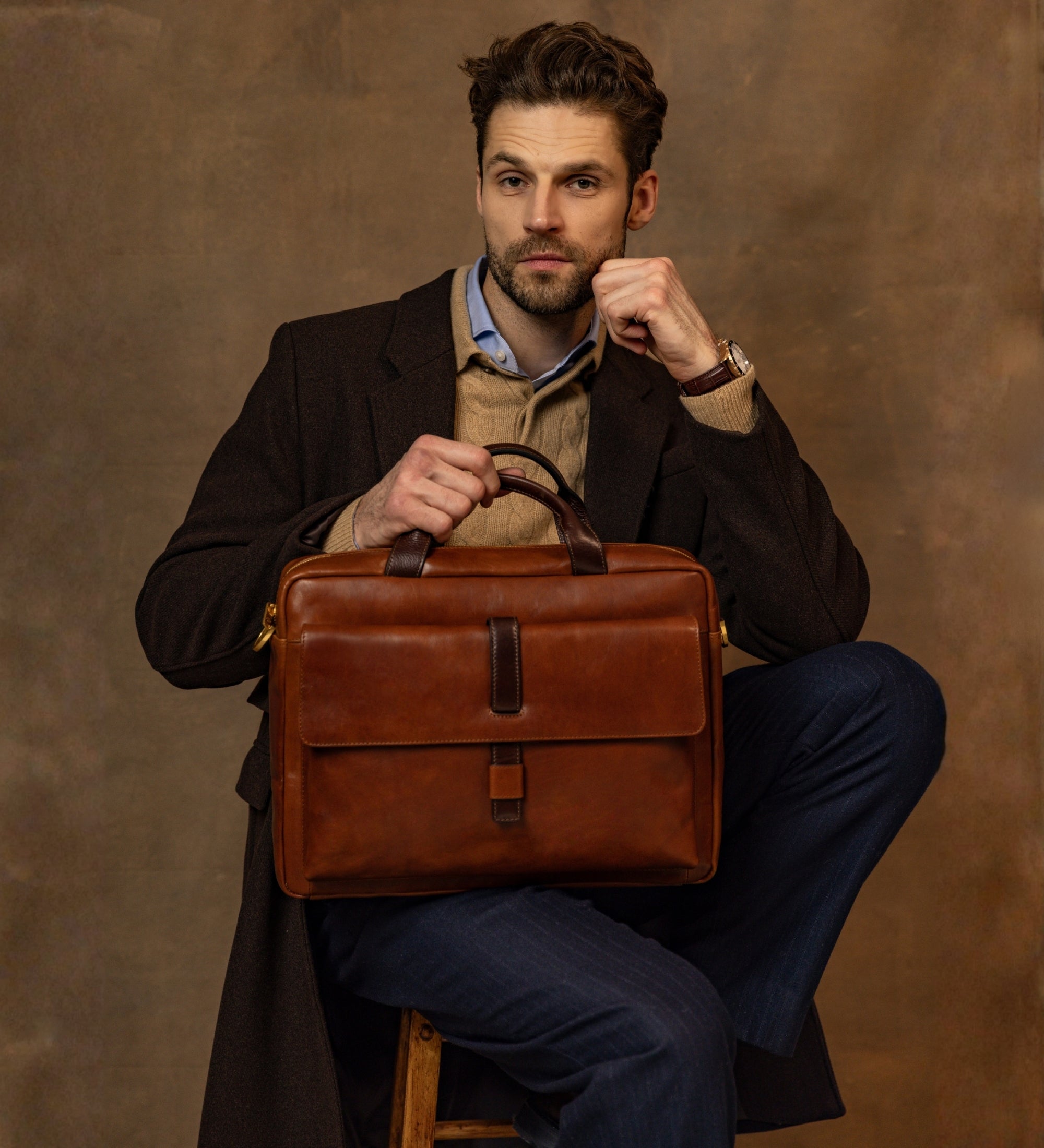 Grande sacoche pour ordinateur portable en cuir The Chateau