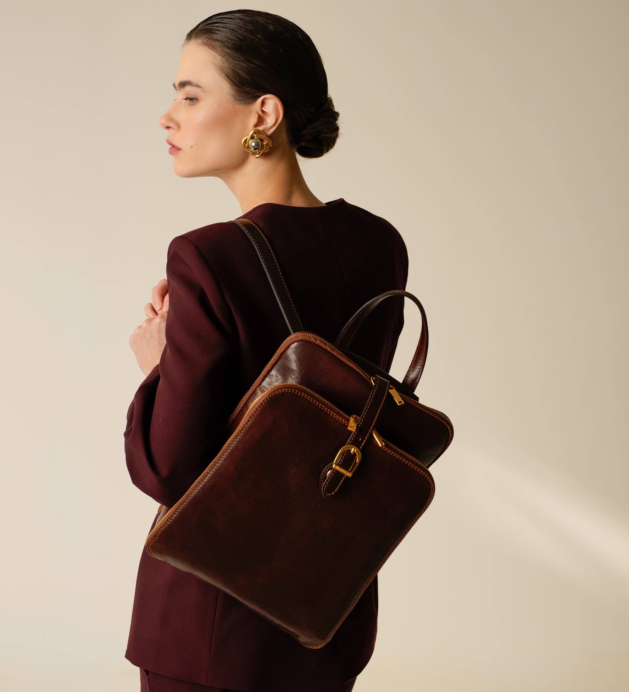 Sac à dos convertible à bandoulière en cuir pour femme Clarissa