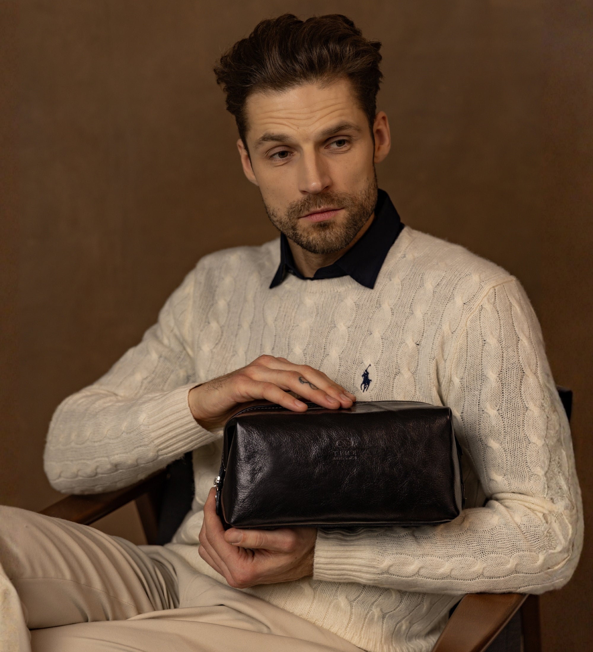 Trousse de toilette en cuir Four Past Midnight