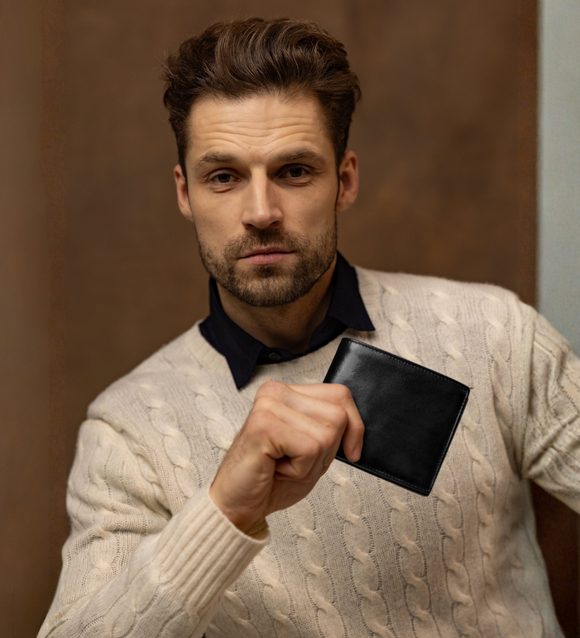 Portefeuille à deux volets en cuir Daniel