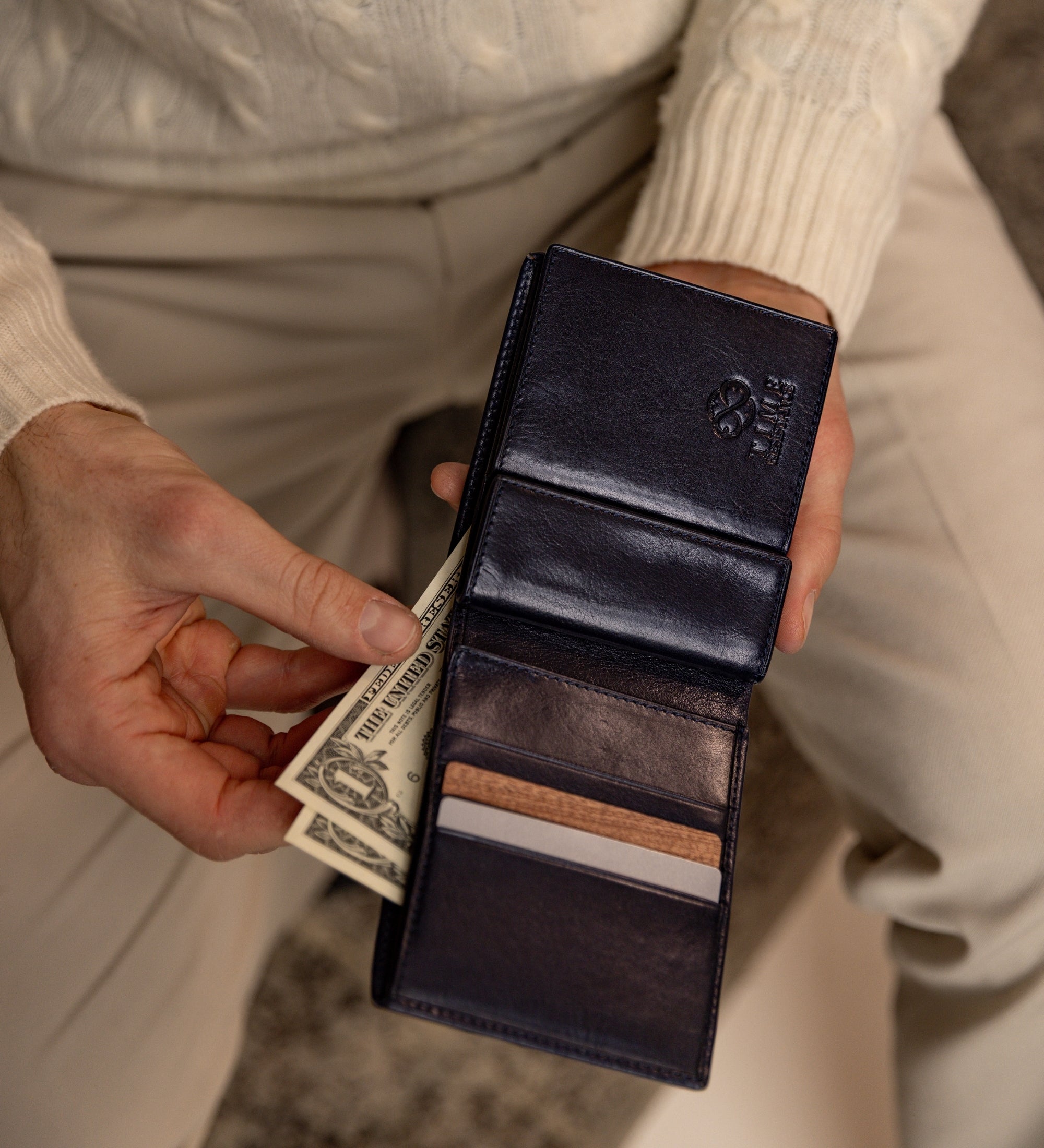 Portefeuille à deux volets en cuir Daniel