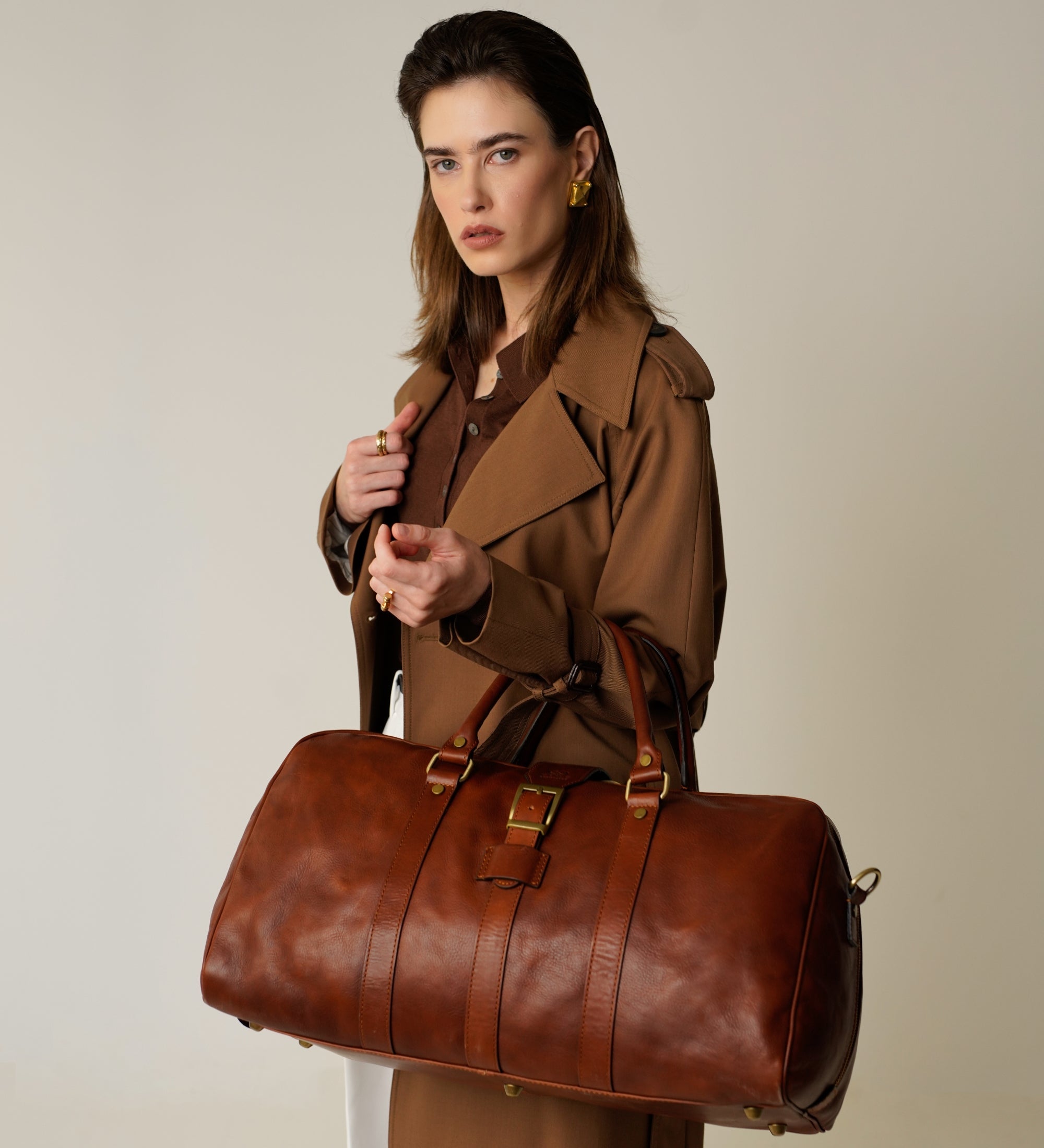 Sac de voyage en cuir mat marron cognac pour femme Tender Is the Night