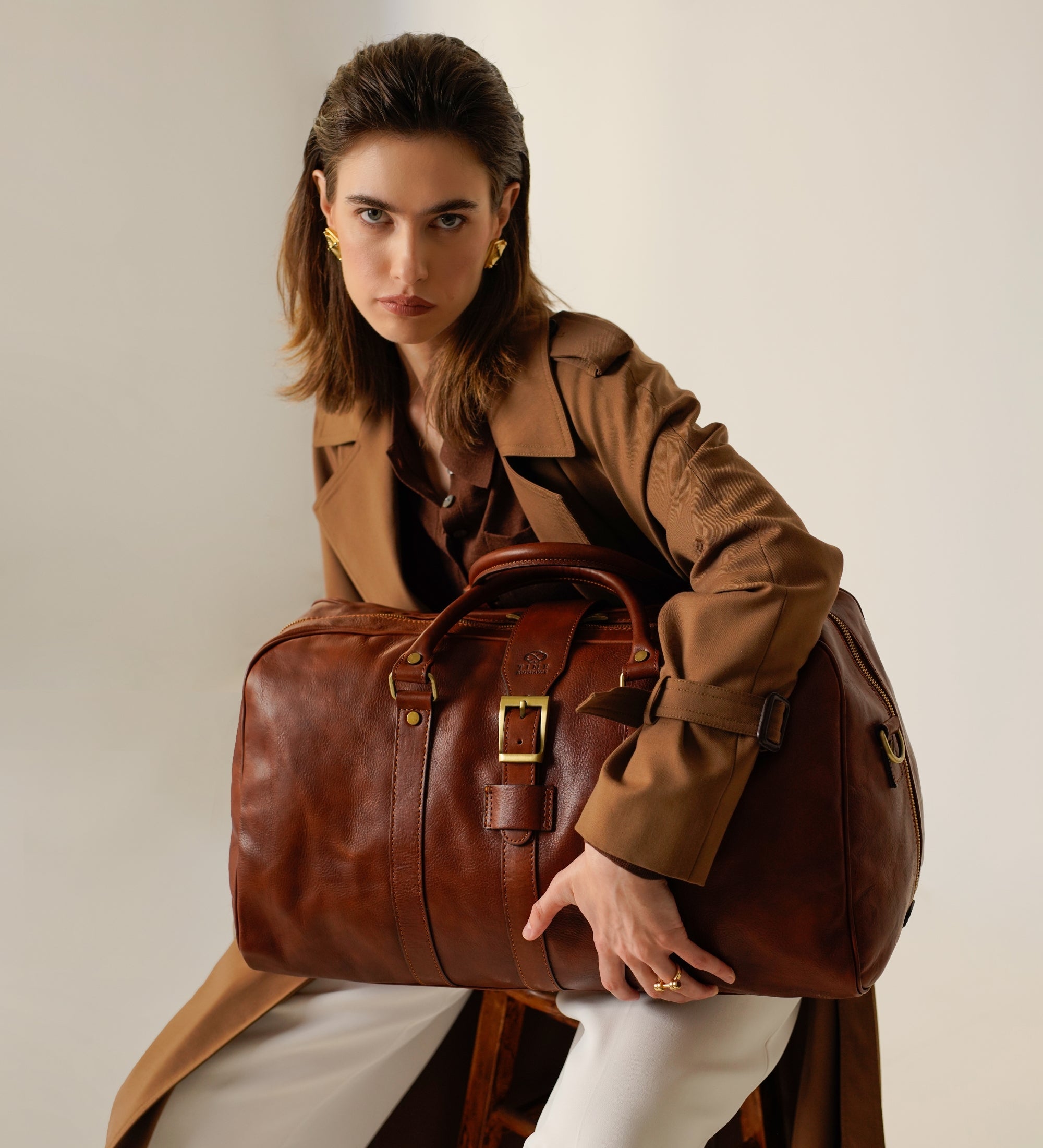 Sac de voyage en cuir mat marron cognac pour femme Tender Is the Night