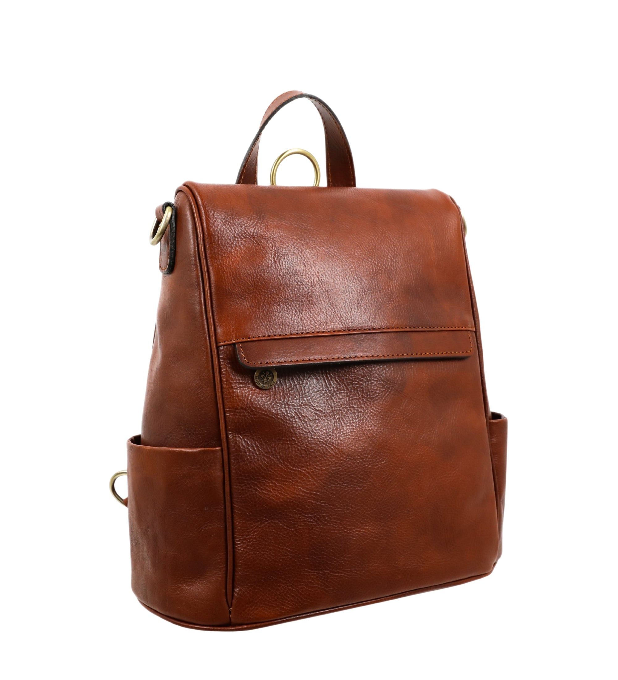 Sac à dos convertible en sac à l’épaule en cuir marron cognac pour femme The Waves