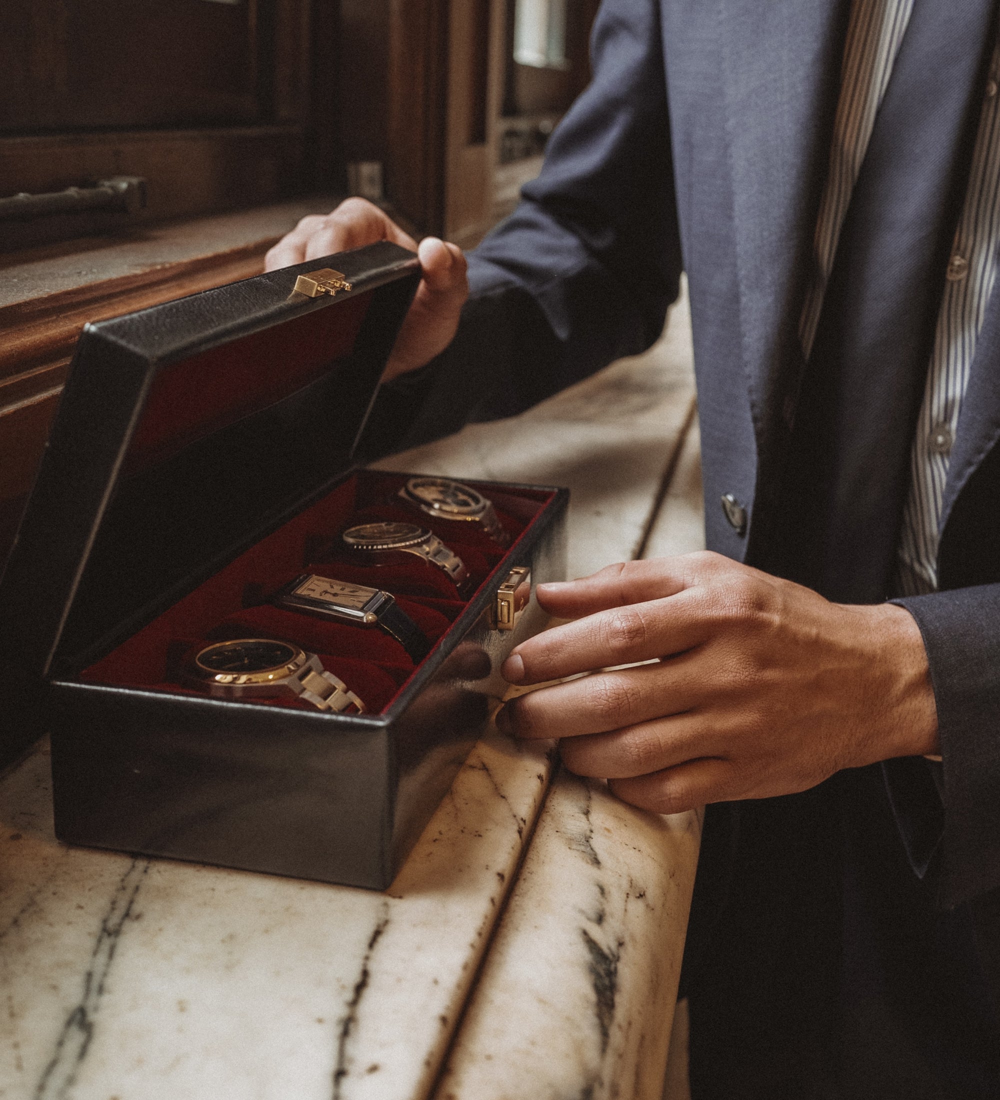 Boîte à montres, organiseur de montres en cuir Herzog