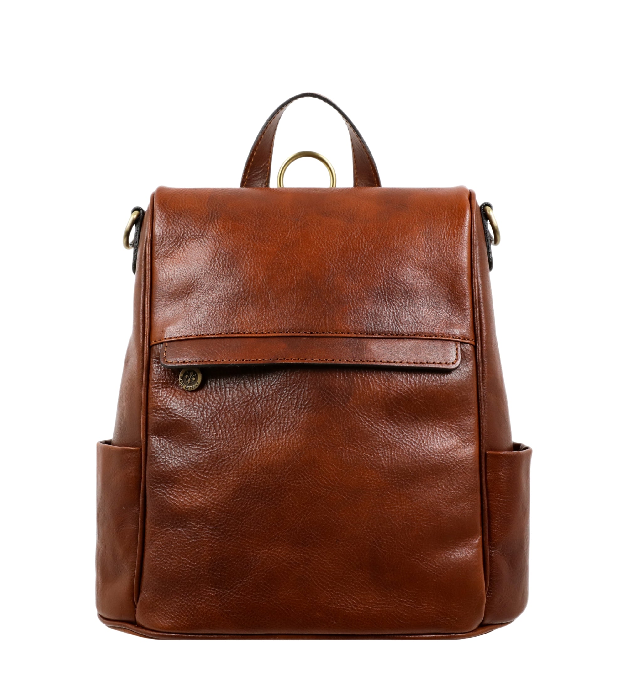Sac à dos convertible en sac à l’épaule en cuir marron cognac pour femme The Waves