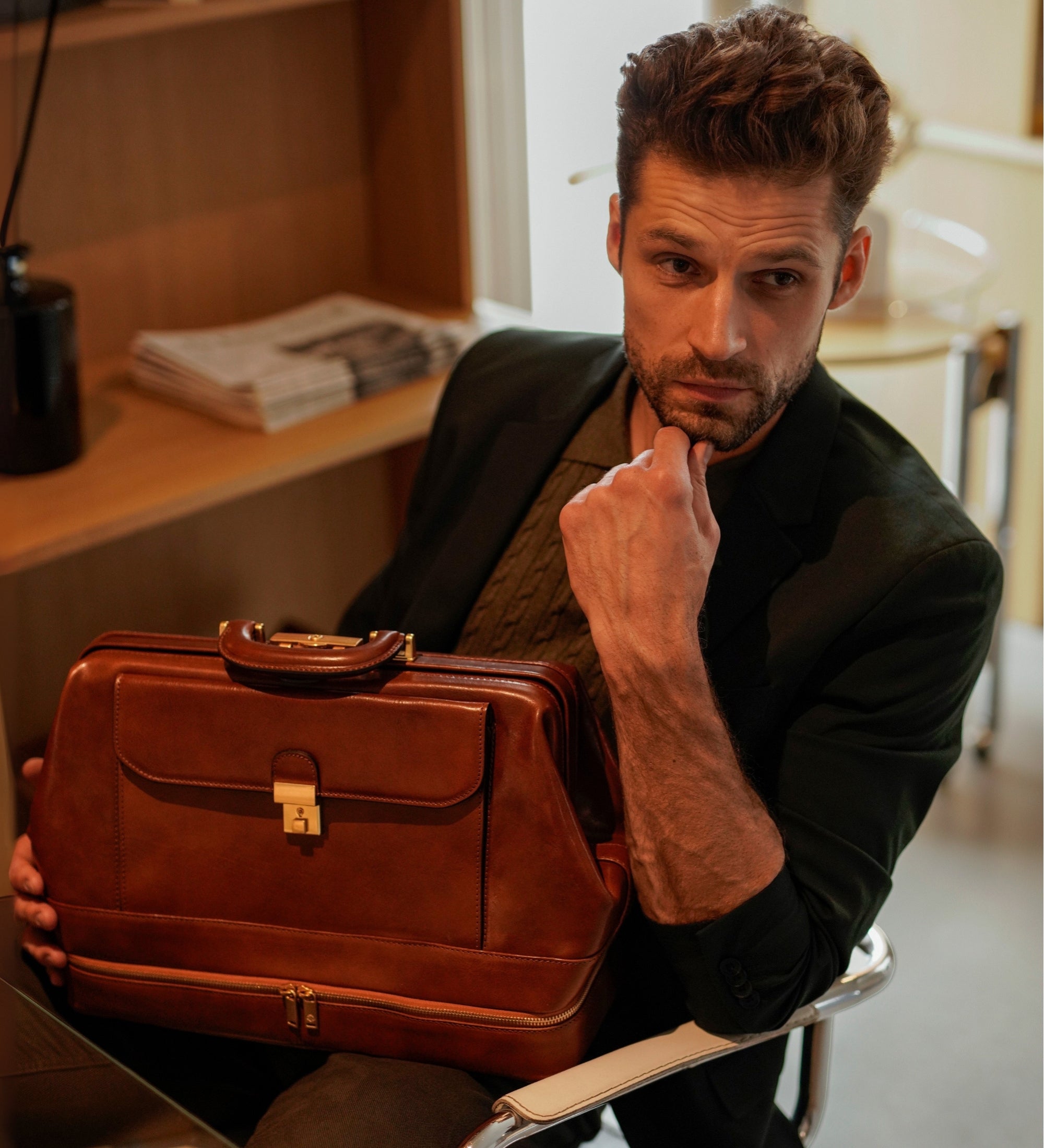 Grand sac de docteur en cuir italien The Master and Margarita