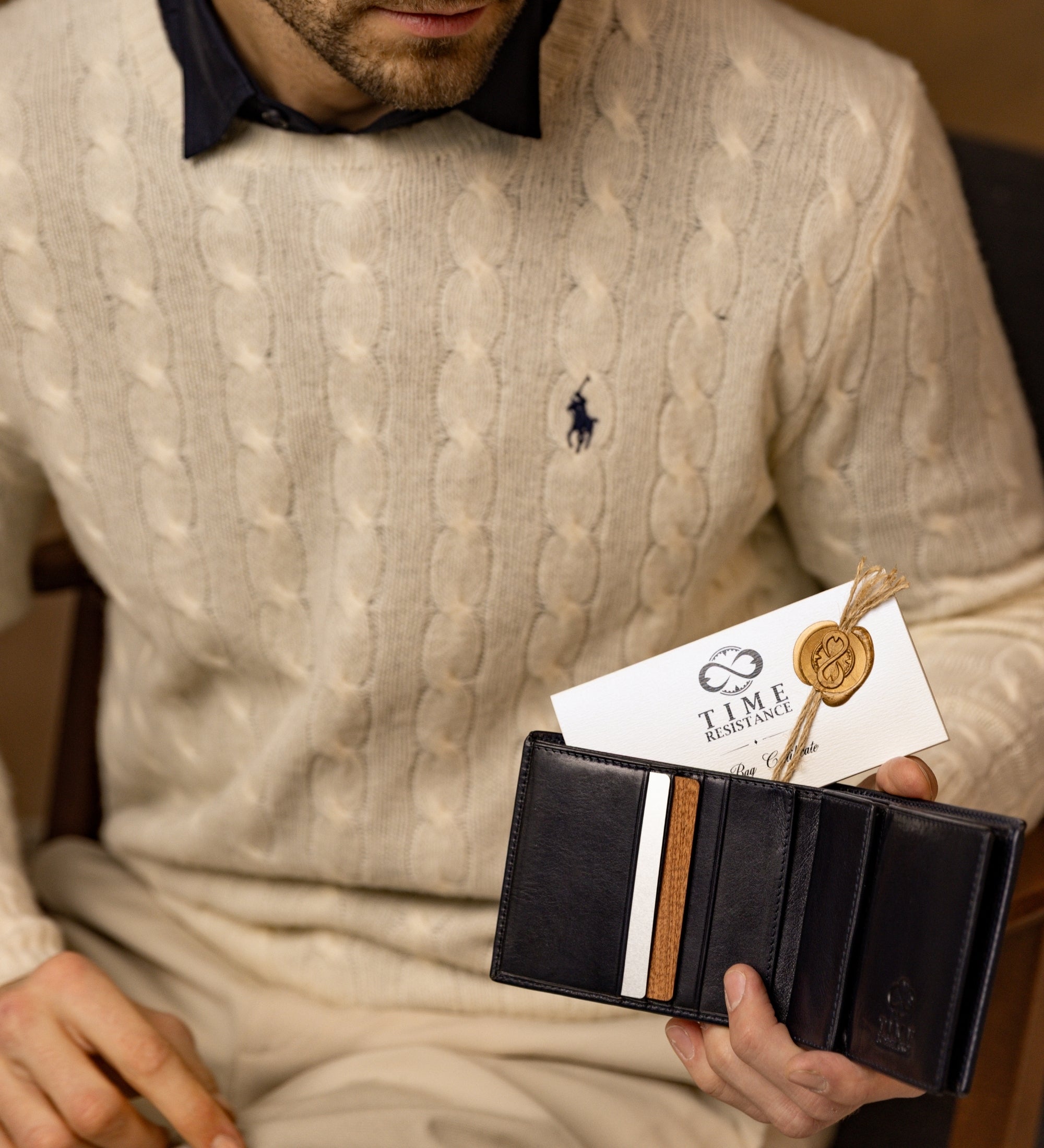 Portefeuille à deux volets en cuir Daniel