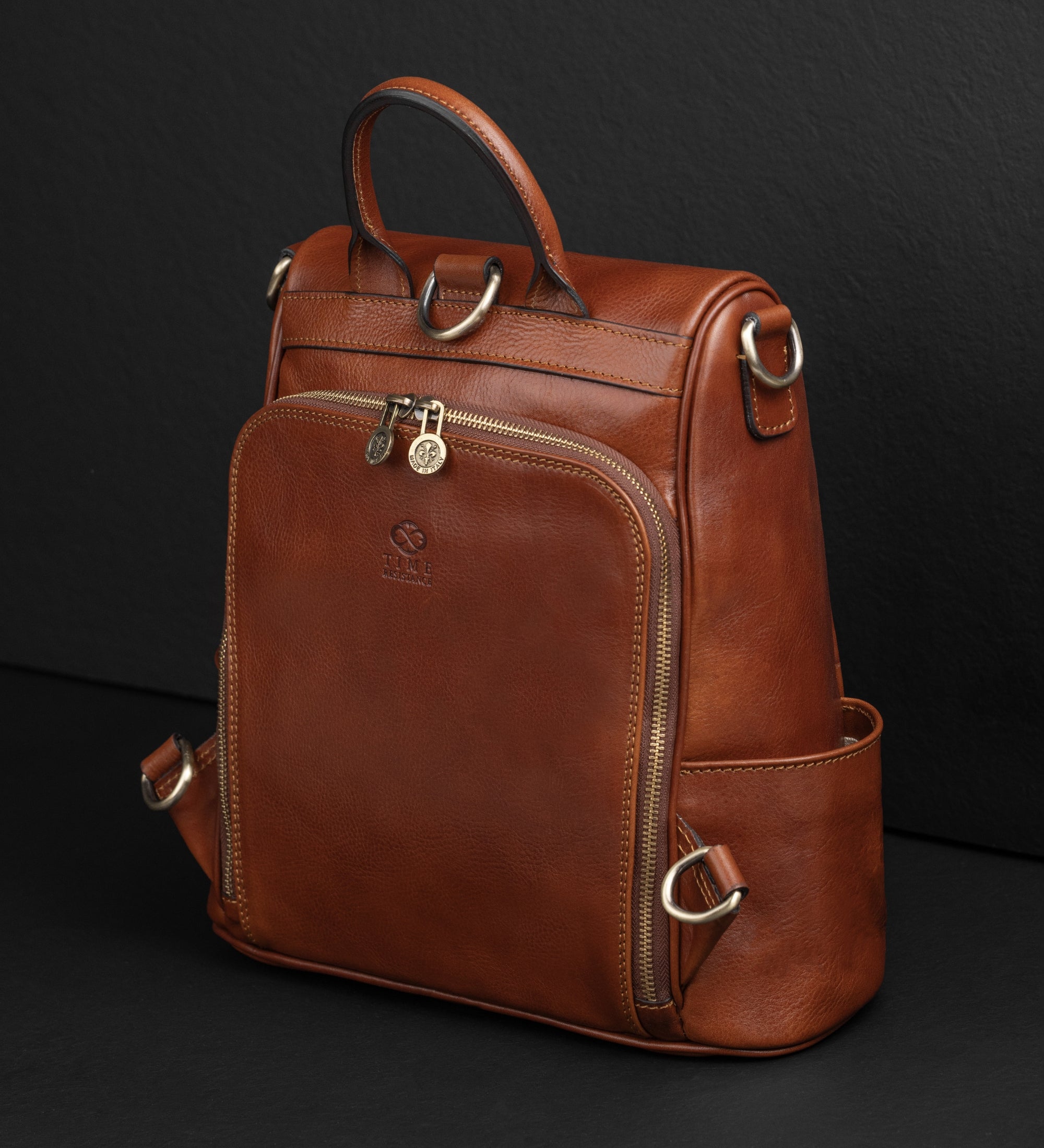 Sac à dos convertible en sac à l’épaule en cuir marron cognac pour femme The Waves