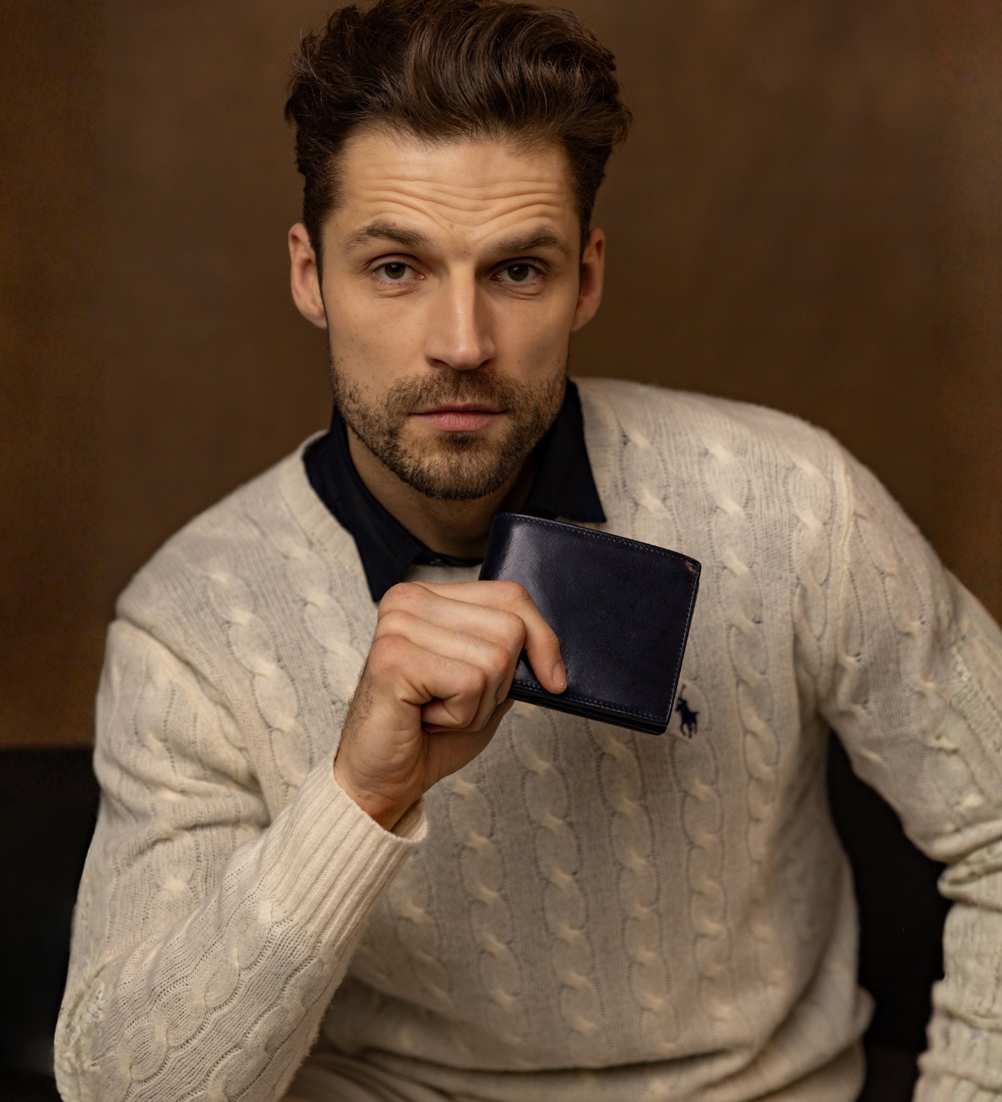 Portefeuille à deux volets en cuir Daniel